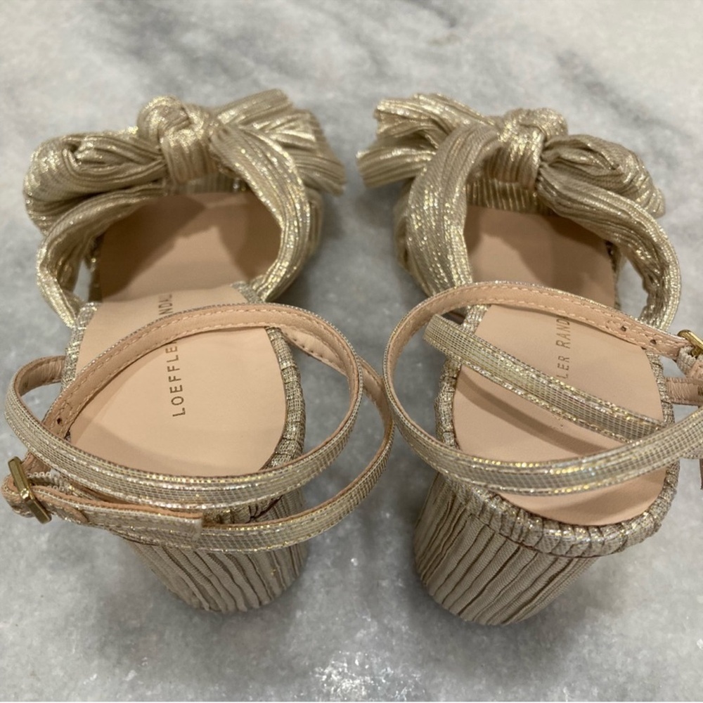 LOEFFLER RANDALL Camellia Platinum Gold Pleated Knot Bow Sandals - Picture 8 of 10